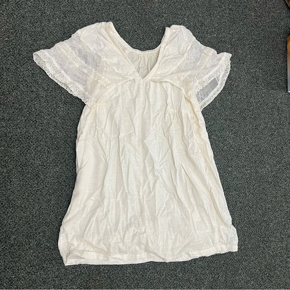 OLD NAVY Off-White Cream Flutter Lace Sleeve Swing Mini Midi Dress Open-Back M - Picture 8 of 16